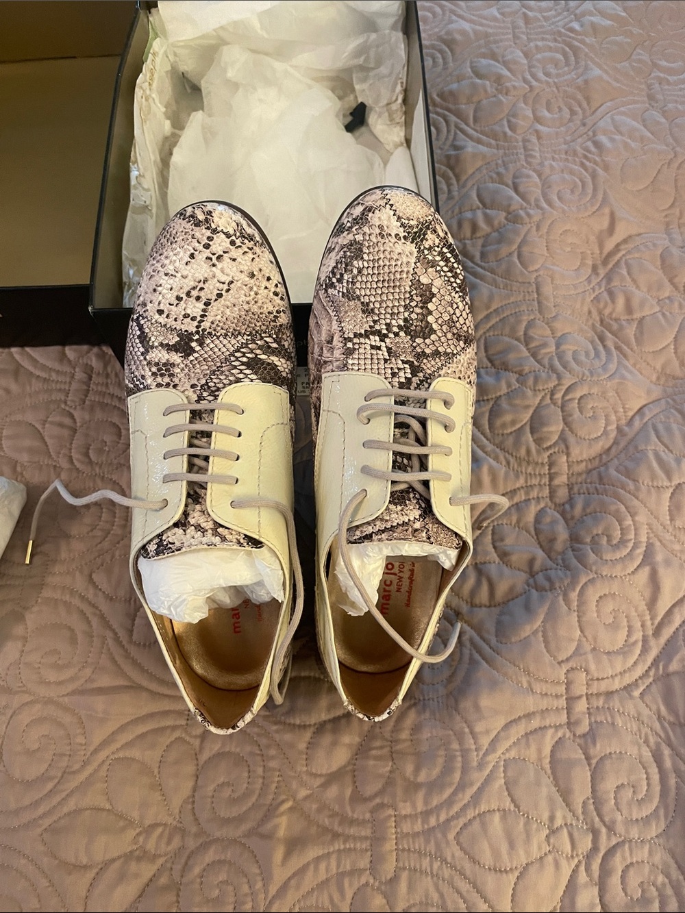 Marc Joseph Beige and Brown Snakeskin Lace-Up Oxford golf shoes